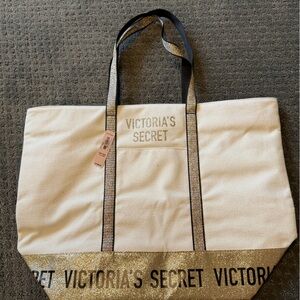 Victoria's Secret Beige and Glitter Gold Tote